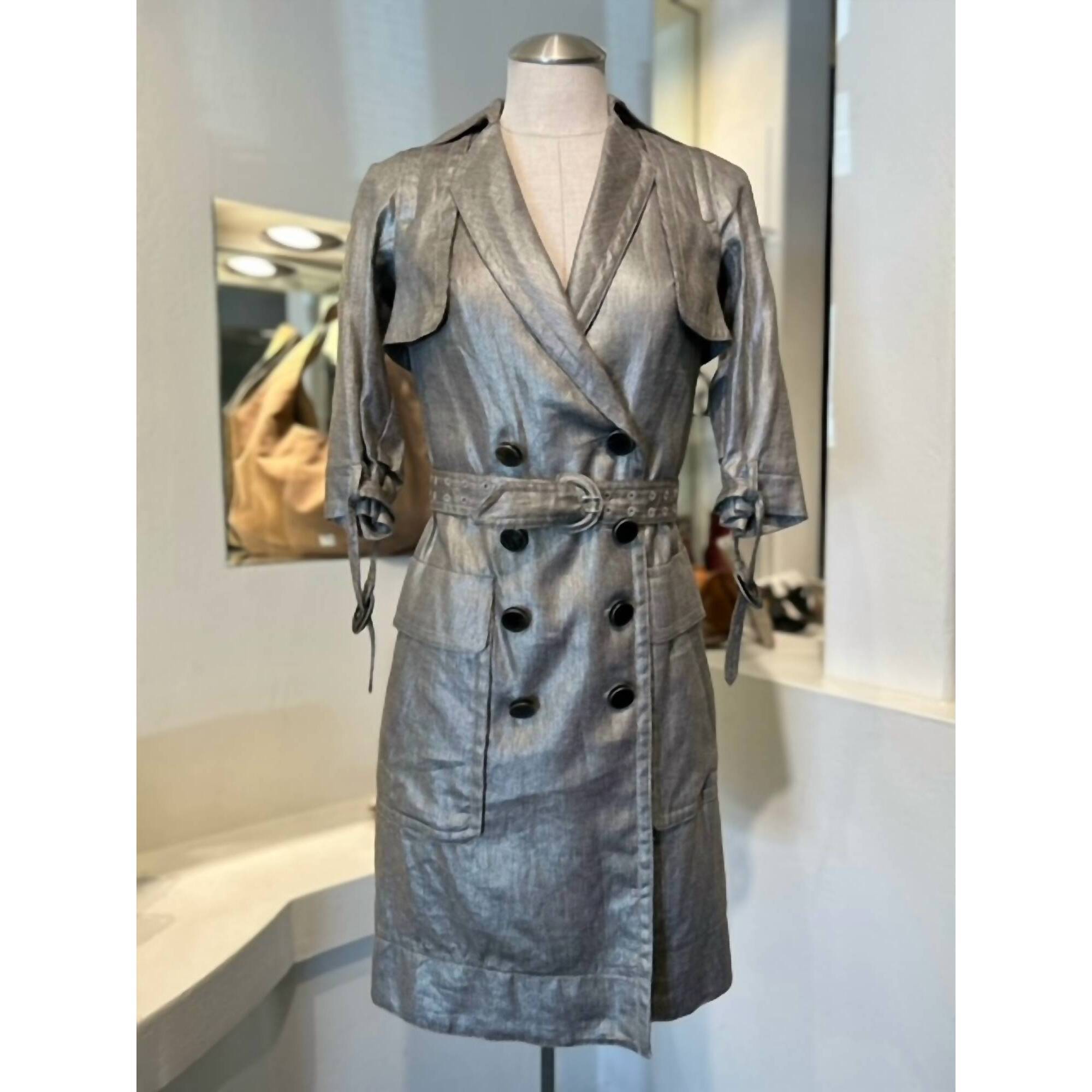 New Byron Lars Metallic Trench Coat In Silver